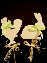 Hase und Hahn am Pick natur Holz 9cm (10St.)