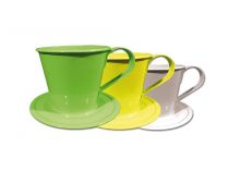 Tasse m.Teller Ø12cm H10cm 8St. gelb/grün/weiß