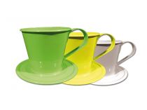 Tasse m.Teller Ø16cm H11cm 3St. gelb/grün/weiß