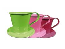 Tasse m.Teller Ø16cm H11cm 3St. 3 Farben