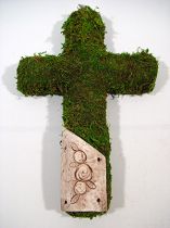 Kreuz Moos 30x20cm mit Gedenkplatte