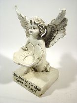 Polystoneengel kniend mit Blüte 20,5x14cm
