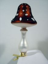 Fliegenpilz Glas mit Perlenpunkten und Clip 12cm braun 3St