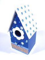 Vogelhaus m. Blütenmuster/helles Dach 28cm blau