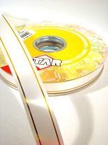 Geschenkband 2 Goldstreifen auf weiß 19 mm 100m
