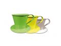 Tasse m.Teller Ø9cm H8cm 6St. gelb/grün/weiß