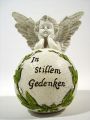 Keramikkugel mit Engel, Gedenktext und Blütenranken 15,5cm 