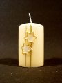 Stumpenkerze 100/60 creme / gold mit 2 angewachsten Sternen