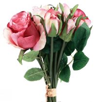 Artikel Kunstrosen Rosa Pink Künstliche Rosen Deko Strauß 29cm 12St