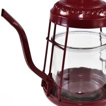 Artikel Teelichthalter Glas Windlicht Teekanne Rot Ø15cm H26cm
