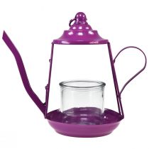 Artikel Teelichthalter Glas Windlicht Teekanne Pink Ø13cm H22cm