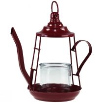 Artikel Teelichthalter Glas Windlicht Teekanne Rot Ø13cm H22cm