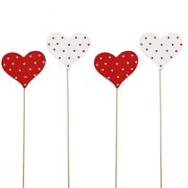 Artikel Herzen Rot und Weiß gepunktet Blumenstecker Holz 6×5cm 18St