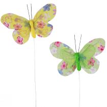 Artikel Deko Schmetterlinge am Draht Gelb Grün Blumen 6×9cm 12St