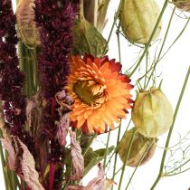 Artikel Trockenblumenstrauß Gräser Strohblumen Orange Lila 55cm 70g