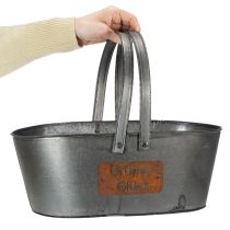 Artikel Pflanzkorb “Grünes Glück”, Metalldeko zum Bepflanzen, Gartendeko Silbern, Edelrost L40cm H15cm