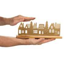 Artikel Häuser Silhouette Dekoration Advent auf Holzsockel 29cm