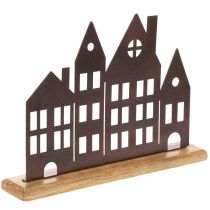 Artikel Häuserreihe Dekoration Metall mit Holzsockel 30cm