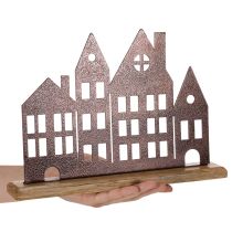 Artikel Häuserreihe Dekoration Metall mit Holzsockel 30cm