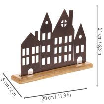Artikel Häuserreihe Dekoration Metall mit Holzsockel 30cm