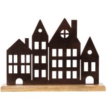Artikel Häuserreihe Dekoration Metall mit Holzsockel 30cm