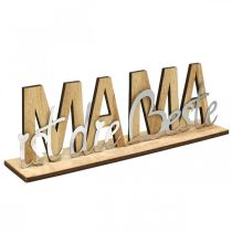 Artikel Schriftzug „Mama“, Geschenk zum Muttertag, Holzdeko zum Stellen Natur, Silbern L22cm H7cm 3St