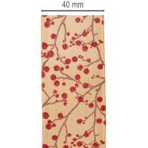 Artikel Dekoband Zweige mit roten Glitter Beeren 40mm 15m