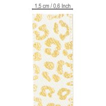 Artikel Band Leopard Print Seidenband Creme Gold 15mm 18m