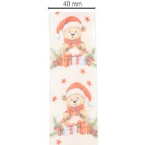 Artikel Geschenkband Bär mit Weihnachtsmütze und Geschenken 40mm 15m