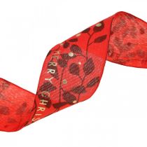 Artikel Weihnachtsband mit Spruch Rot 40mm 20m