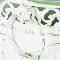 Artikel Blech-Kübel mit Prägung, Pflanzgefäß mit Henkeln Weiß, Grün Shabby Chic H22/19,5/17,5cm Ø25,5/20,5/15,5cm 3er-Set