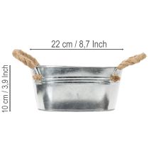 Artikel Blechschale mit Seilgriffen Silber 22cm H10cm