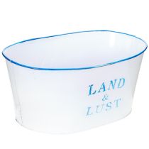 Artikel Blumenschale oval Pflanztopf Metall Weiß, Blau 26×17×12cm