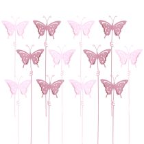 Artikel Blumenstecker Schmetterling Metall Rosa Pink L24cm 12 St