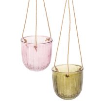 Artikel Blumentopf Glas Windlicht zum Hängen Lila Grün 14cm 2St