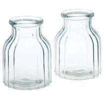 Artikel Blumenvasen Glas Rillen Design Blau Ø11cm H14,5cm 2St