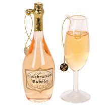 Artikel Baumanhänger-Set Sektglas und Sektflasche Weihnachtsdeko 14cm 2St