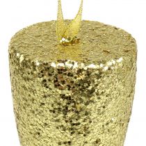 Artikel Aufhänger Champagnerglas Hellgold-Glitter 15cm Silvester und Weihnachten