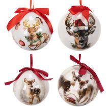 Artikel Weihnachtskugel mit Hirschmotiv und Band zum Aufhängen 7cm 4St