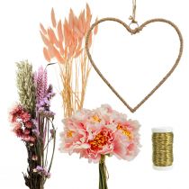 Artikel DIY Box Herz Deko Loop mit Pfingstrosen und Trockenblumen Rosa 33cm