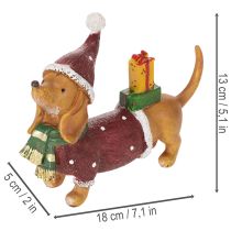 Artikel Dekofigur Dackel mit Geschenkpaket und Mütze 18cm