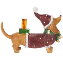 Artikel Dekofigur Dackel mit Geschenkpaket und Mütze 18cm