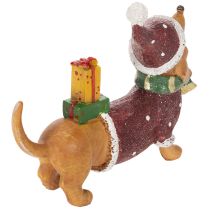 Artikel Dekofigur Dackel mit Geschenkpaket und Mütze 18cm