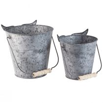 Artikel Deko Eimer Eule Übertopf Zink mit Henkel Ø15/19cm 2er-Set