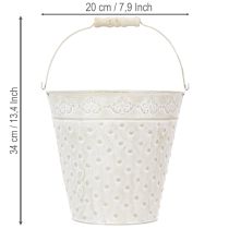 Artikel Deko-Eimer Weiß gewaschen mit Henkel Ø20,5cm Pflanzkübel Metalldeko
