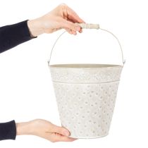 Artikel Deko-Eimer Weiß gewaschen mit Henkel Ø20,5cm Pflanzkübel Metalldeko