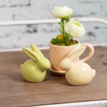 Artikel Deko Hase Gelb Grün Braun Moderne Keramikfigur für Ostern 8,5cm 3St
