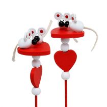 Deko-Herzen mit Mäusen am Stab Rot 12St
