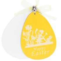 Artikel Deko-Ostereier zum Hängen Weiß, Gelb Holz Osterdeko Frühlingsdeko 6St