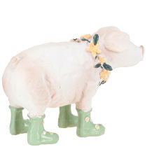 Artikel Deko-Schwein mit Gummistiefeln – Lustige Bauernhof-Figur mit Blumenkranz 15,5cm